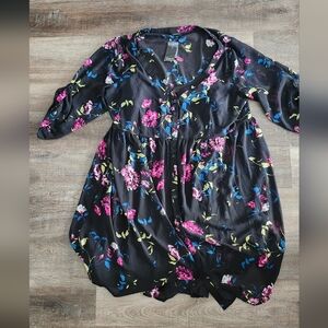 Torrid Black Dress with Pink and Blue Floral Design